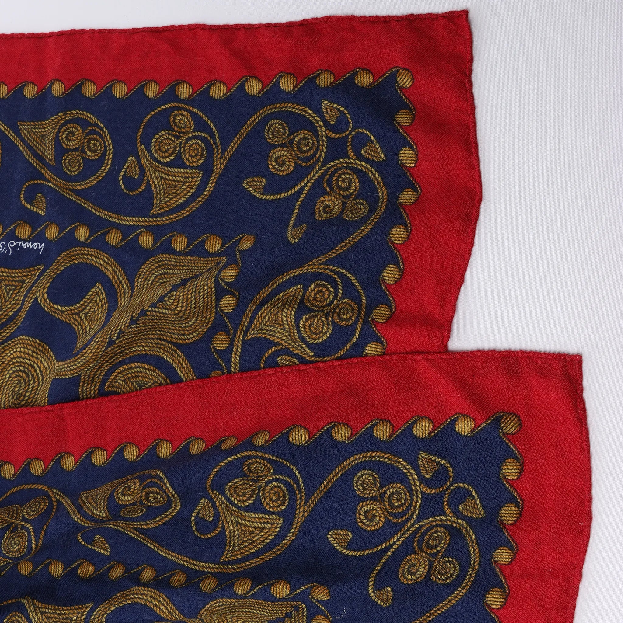 Hermès Carré Geant "ARABESQUES" Cashemere & Silk Scarf in Navy Blue x Red