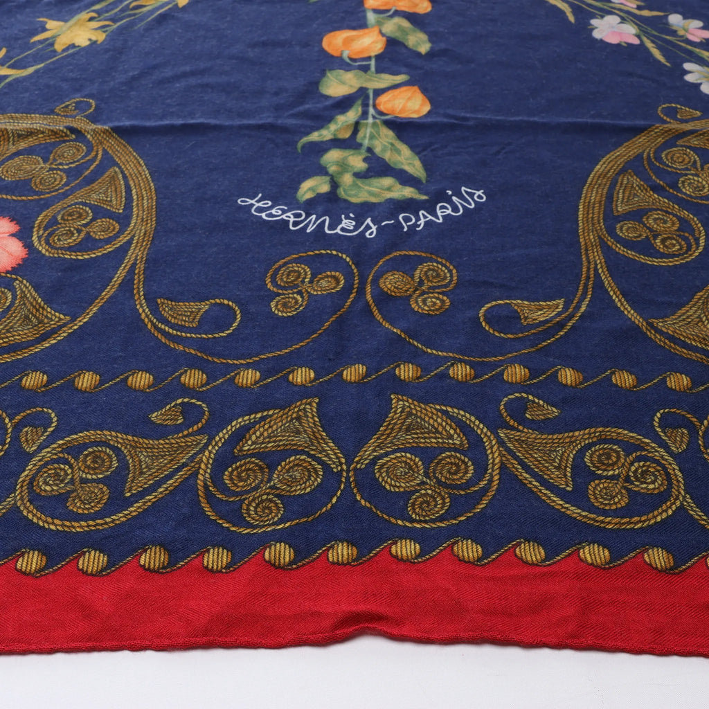 Hermès Carré Geant "ARABESQUES" Cashemere & Silk Scarf in Navy Blue x Red