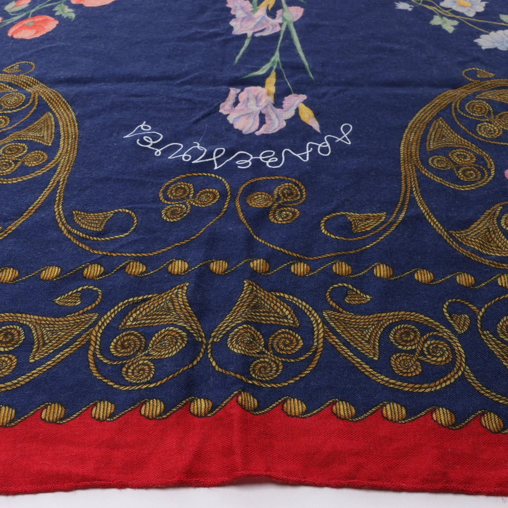 Hermès Carré Geant "ARABESQUES" Cashemere & Silk Scarf in Navy Blue x Red