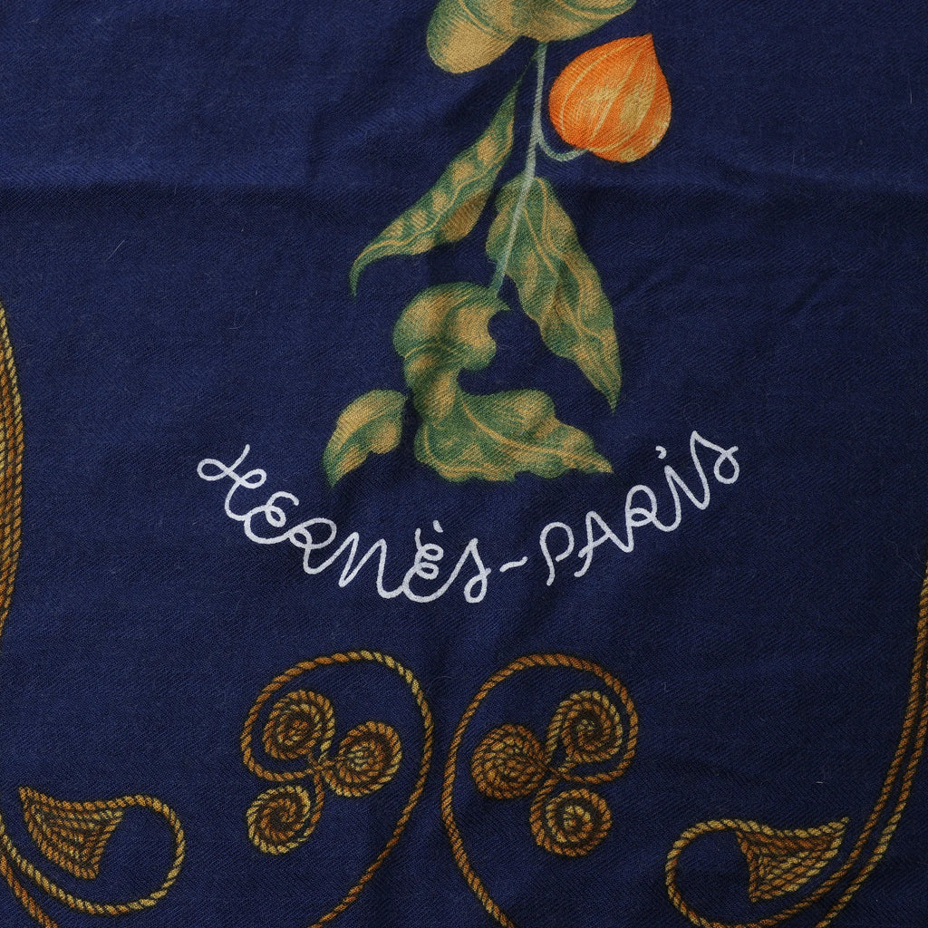 Hermès Carré Geant "ARABESQUES" Cashemere & Silk Scarf in Navy Blue x Red