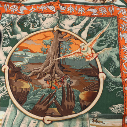 Hermès Carré Géant "Au Son du Tam" Foulard en Cachemire et Soie en Orange