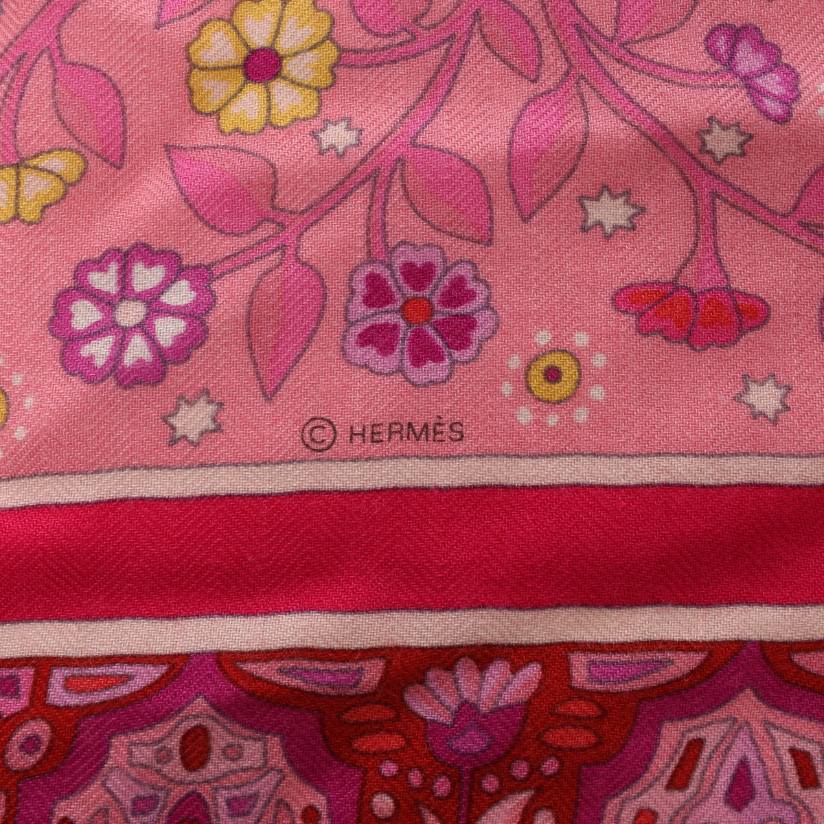 Hermès Bufanda Carré Géant "De La Mer Au Ciel" de cachemir y seda en rosa