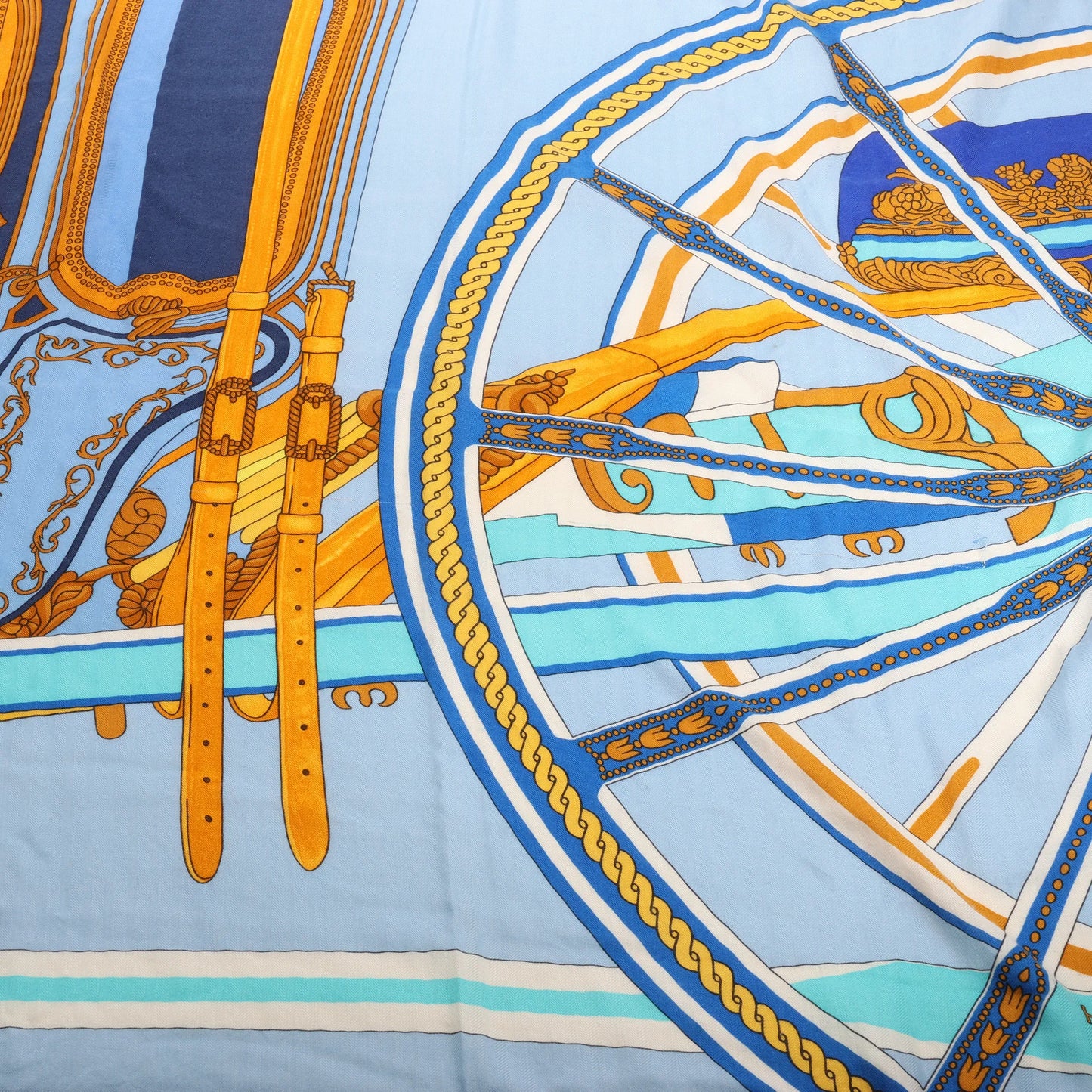 Hermès Carré 140 "Balade en Berline" Cashmere x Silk handkerchief in Blue