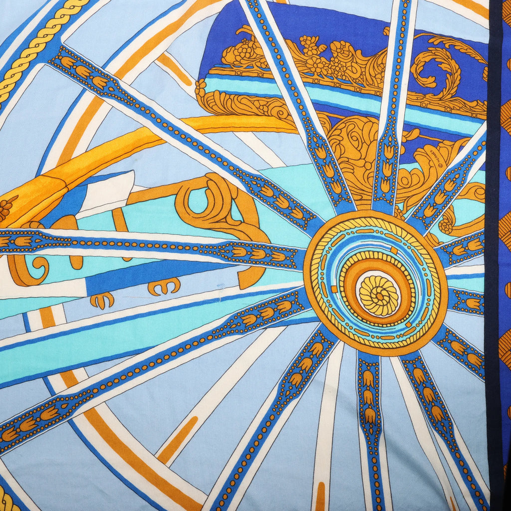 Hermès Carré 140 "Balade en Berline" Cashmere x Silk handkerchief in Blue