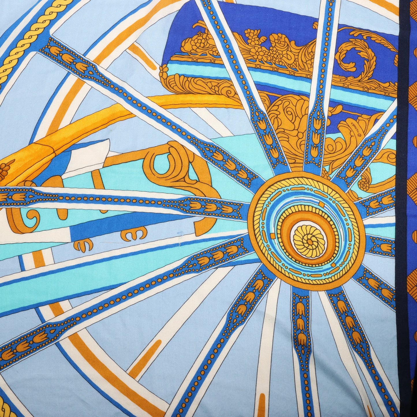 Hermès Carré 140 "Balade en Berline" Cashmere x Silk handkerchief in Blue