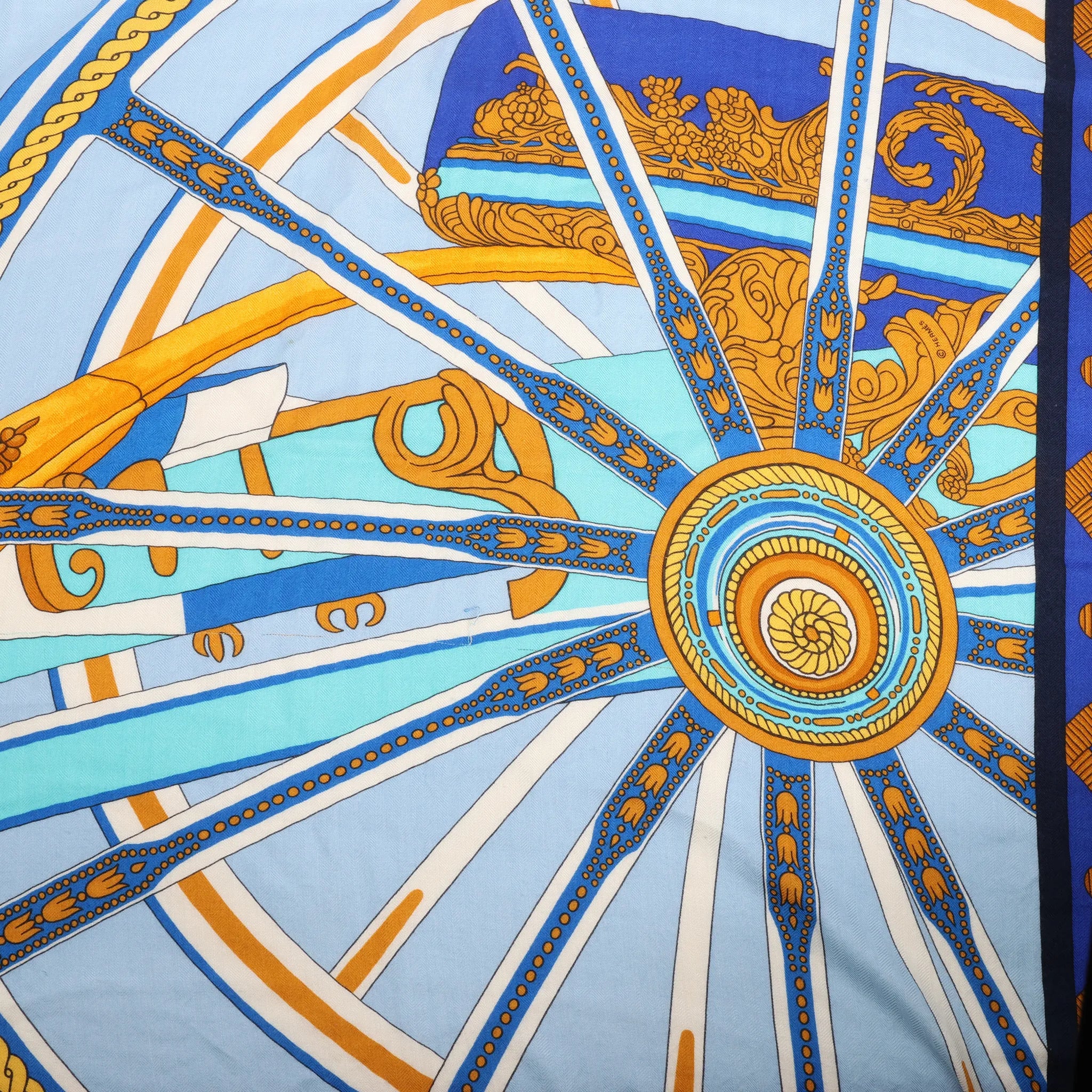 Hermès Carré 140 "Balade en Berline" Cashmere x Silk handkerchief in Blue