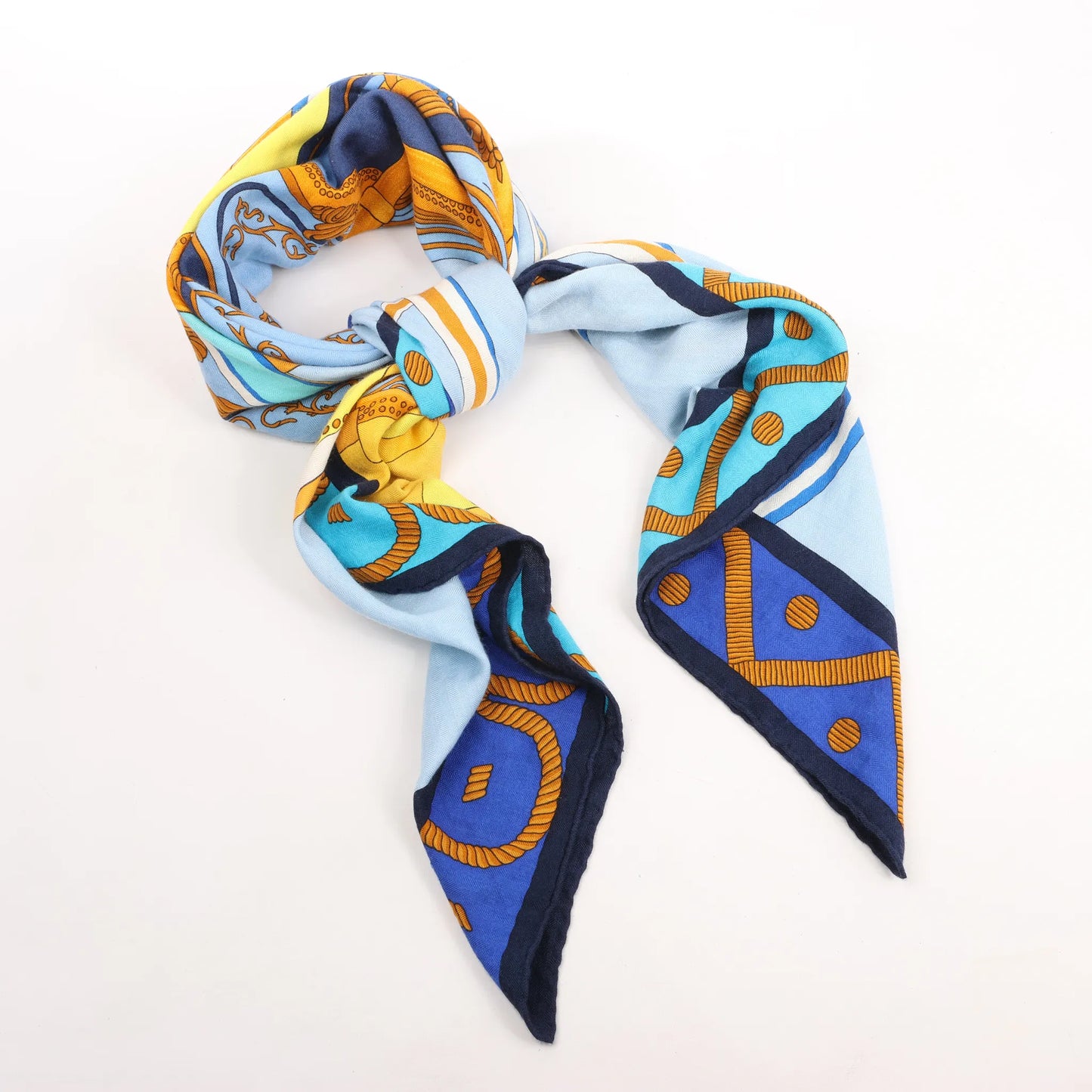 Hermès Carré 140 "Balade en Berline" Cashmere x Silk handkerchief in Blue