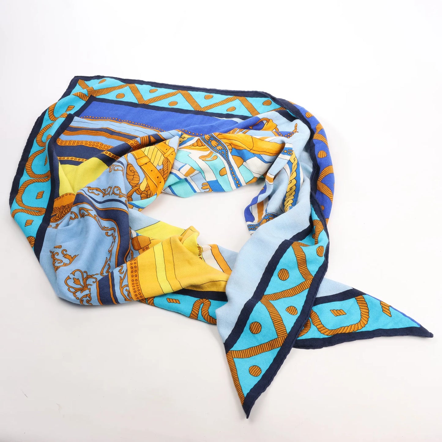 Hermès Carré 140 "Balade en Berline" Cashmere x Silk handkerchief in Blue