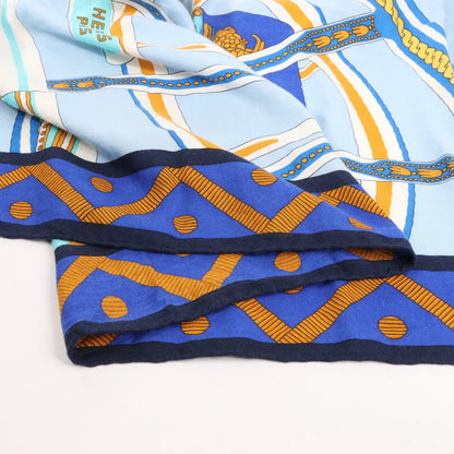 Hermès Carré 140 "Balade en Berline" Cashmere x Silk handkerchief in Blue