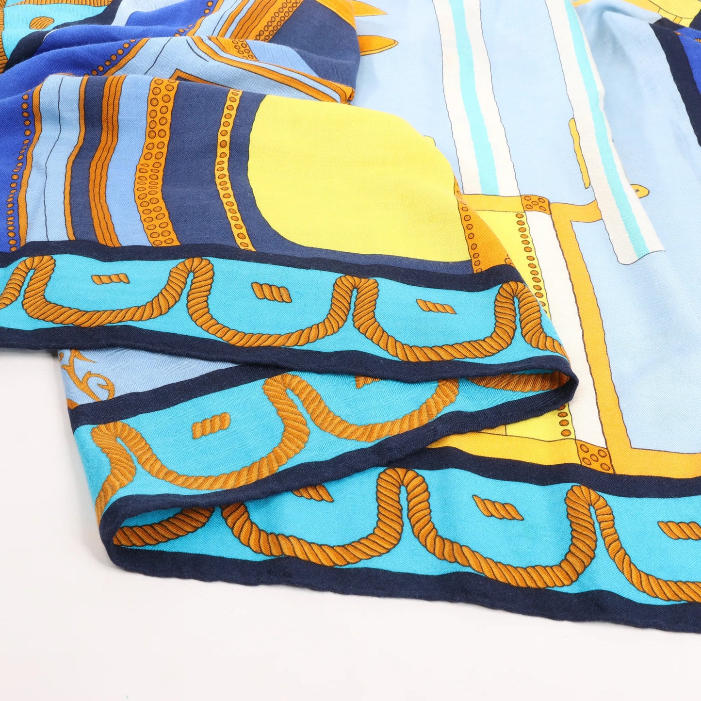 Hermès Carré 140 "Balade en Berline" Cashmere x Silk handkerchief in Blue