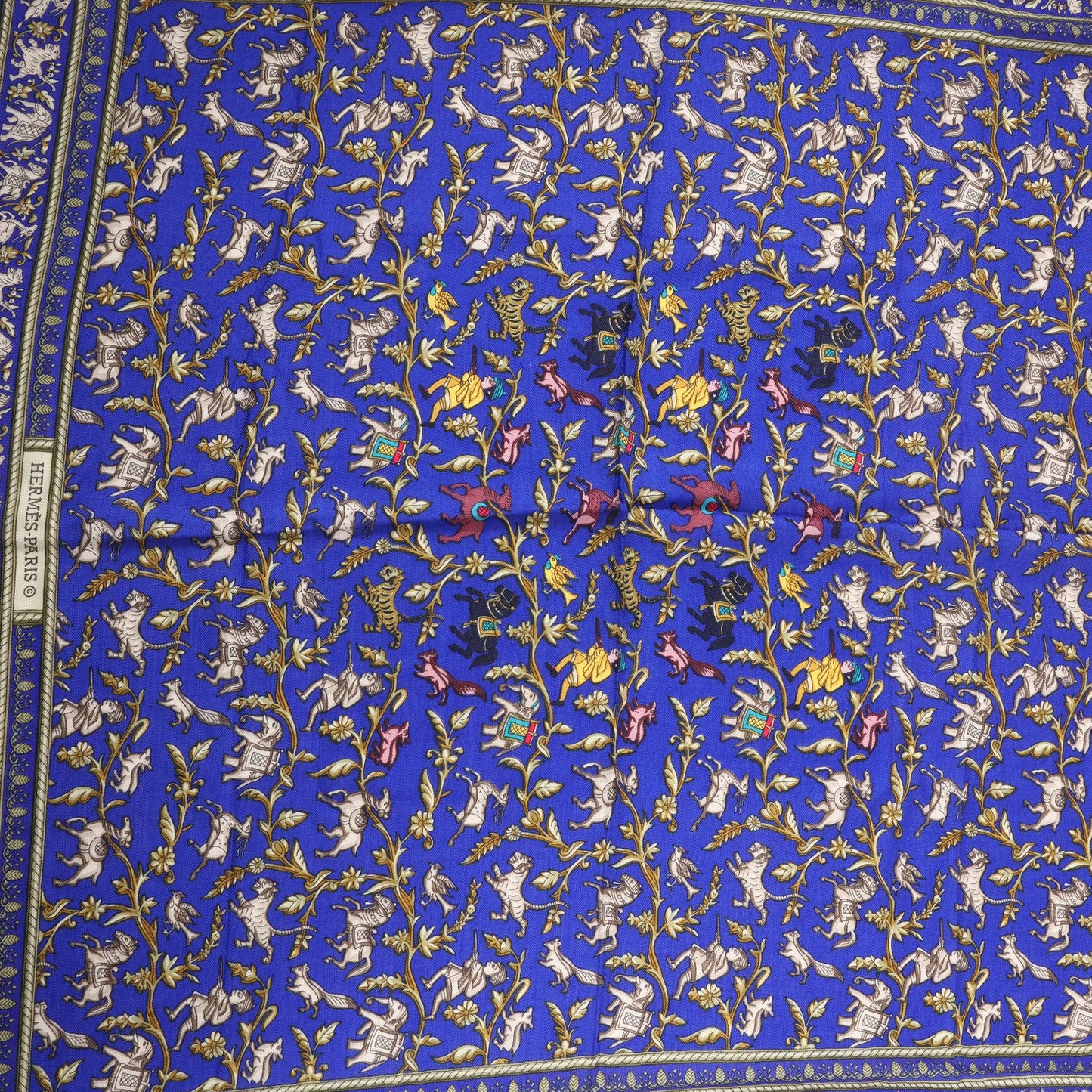 Hermès Carré Géant Schal „CHASSE EN INDE“ aus Kaschmir und Seide in Marineblau