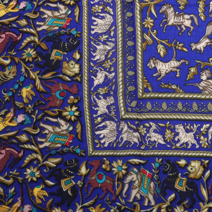 Hermès Carré Géant Schal „CHASSE EN INDE“ aus Kaschmir und Seide in Marineblau