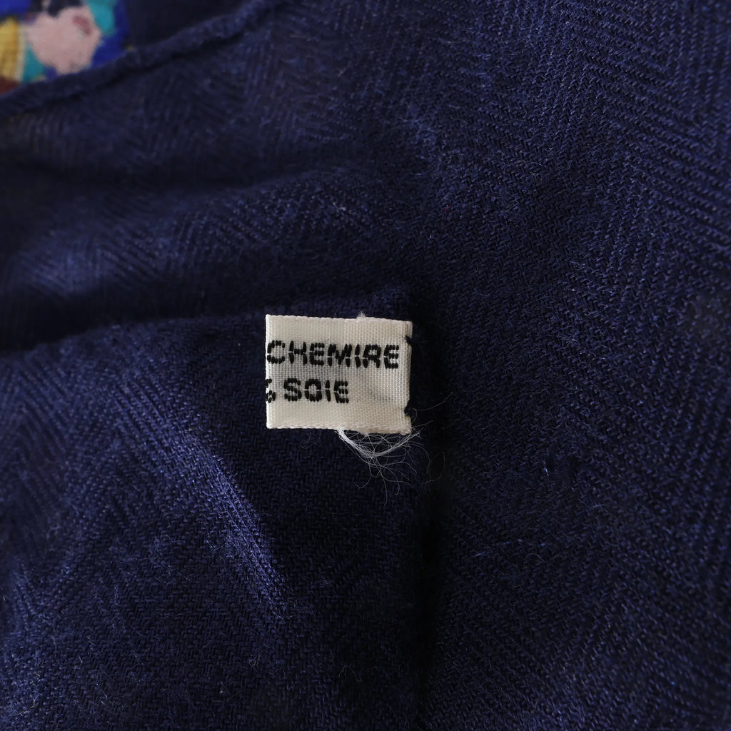 Hermès Carré Géant "CHASSE EN INDE" Cashmere & Silk Scarf in in Navy Blue