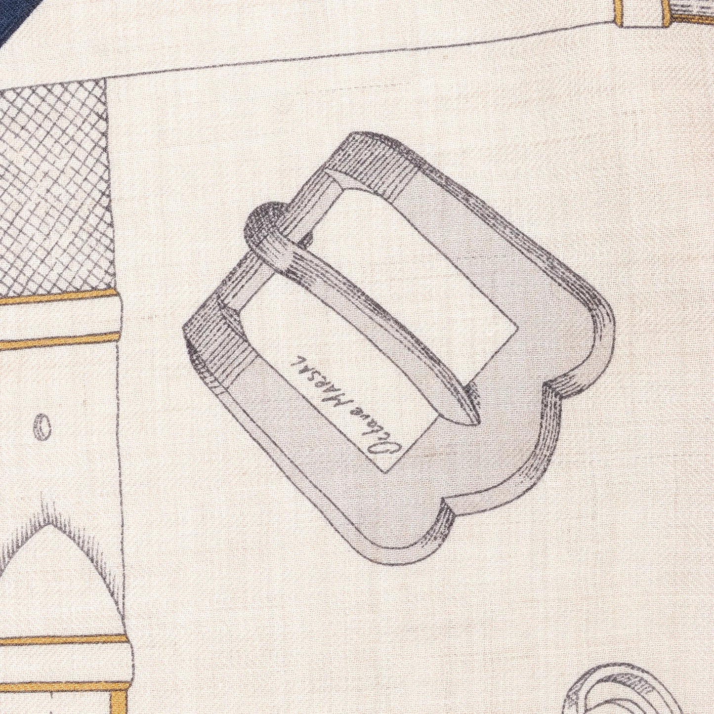 Hermès Carré Géant "Malines Chevaux Déchène" Cashmere & Silk handkerchief in Beige x Navy Blue