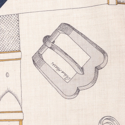 Hermès Carré Géant "Malines Chevaux Déchène" Cashmere & Silk handkerchief in Beige x Navy Blue