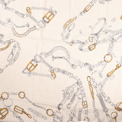 Hermès Carré Géant "Malines Chevaux Déchène" Cashmere & Silk handkerchief in Beige x Navy Blue