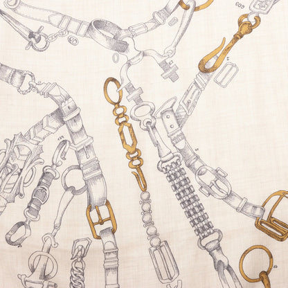 Hermès Carré Géant "Malines Chevaux Déchène" Cashmere & Silk handkerchief in Beige x Navy Blue