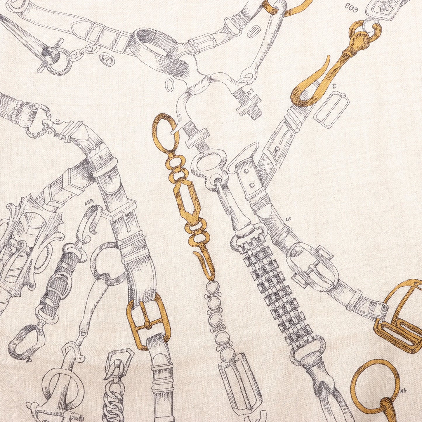 Hermès Carré Géant "Malines Chevaux Déchène" Cashmere & Silk handkerchief in Beige x Navy Blue