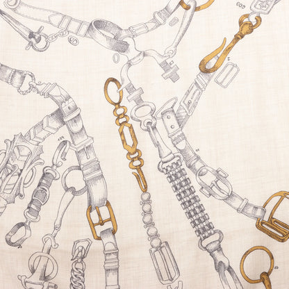 Hermès Carré Géant "Malines Chevaux Déchène" Cashmere & Silk handkerchief in Beige x Navy Blue