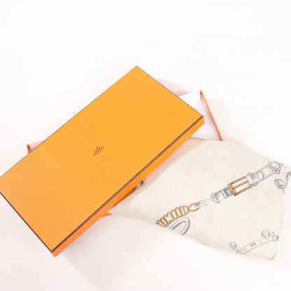 Hermès Carré Géant "Malines Chevaux Déchène" Cashmere & Silk handkerchief in Beige x Navy Blue