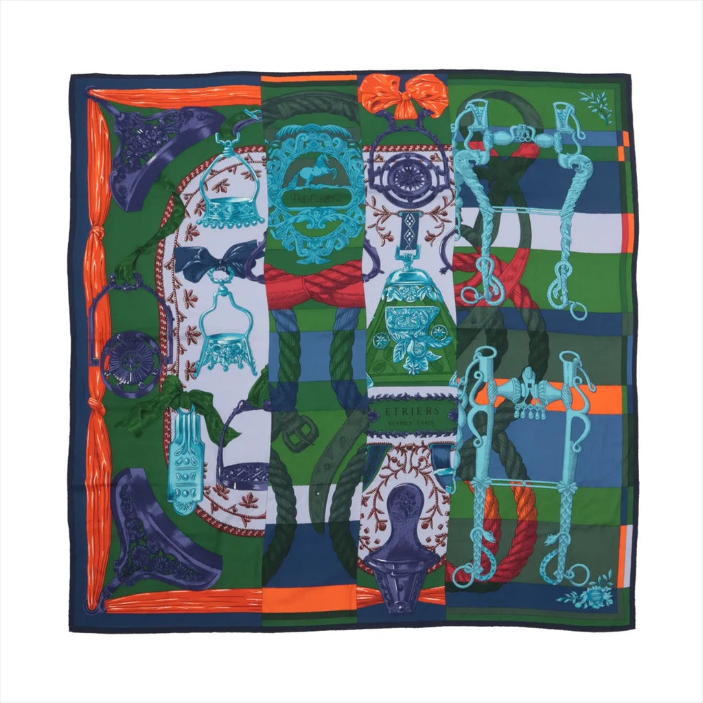 Hermès Carré Géant "ETRIERS" Cashmere & Silk Scarf in Navy Blue