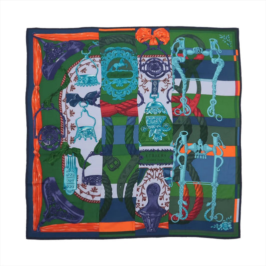 Hermès Carré Géant "ETRIERS" Foulard en Cachemire et Soie en Bleu Marine