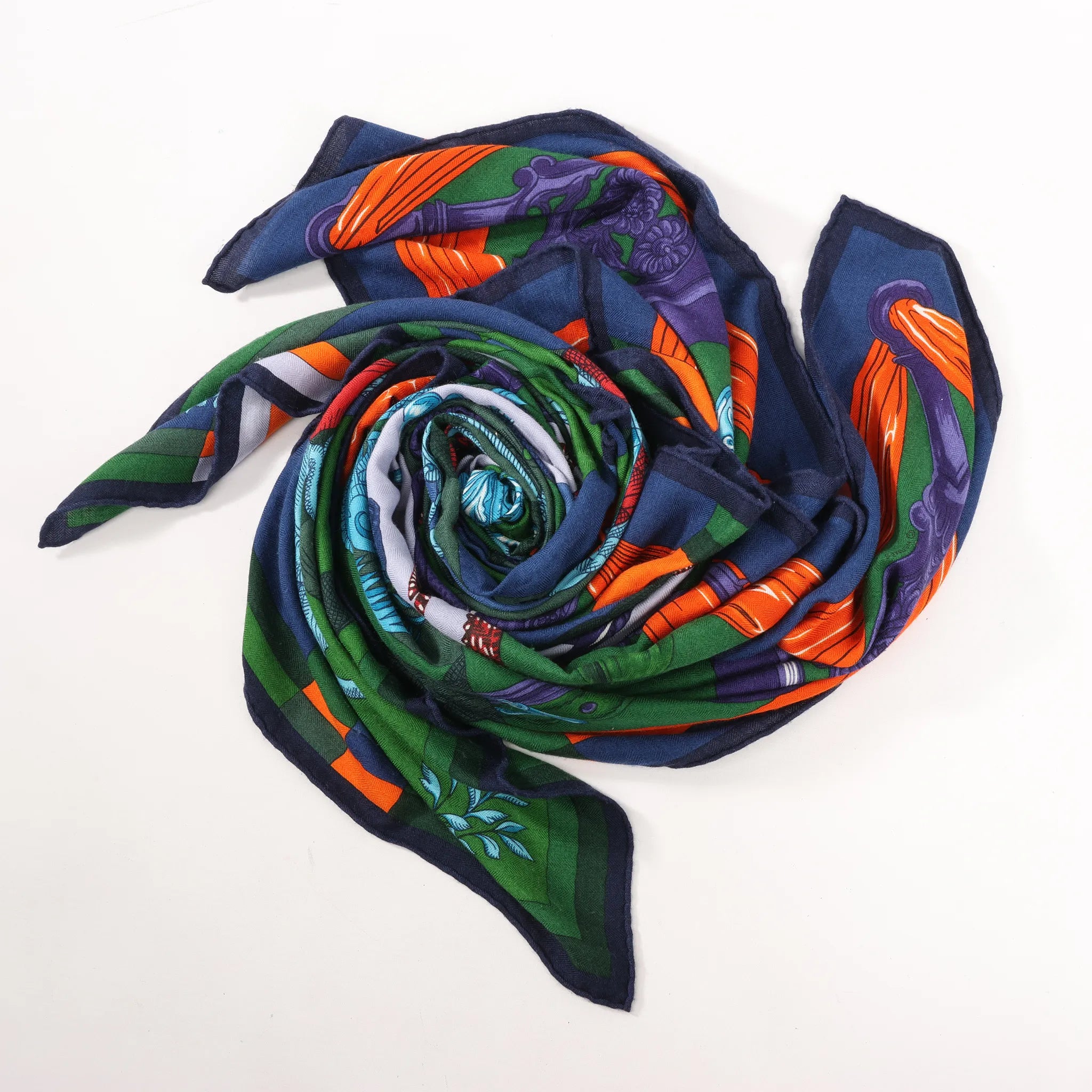 Hermès Carré Géant "ETRIERS" Cashmere & Silk Scarf in Navy Blue