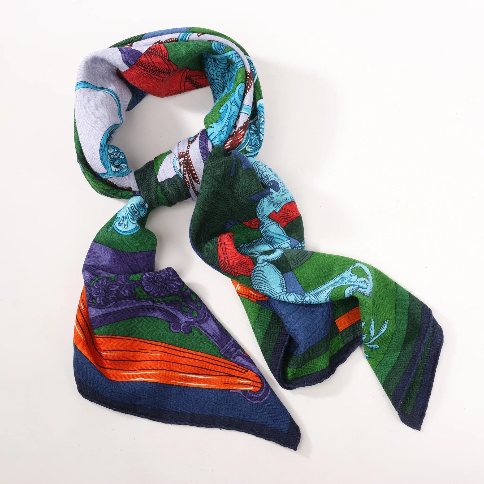 Hermès Carré Géant "ETRIERS" Cashmere & Silk Scarf in Navy Blue