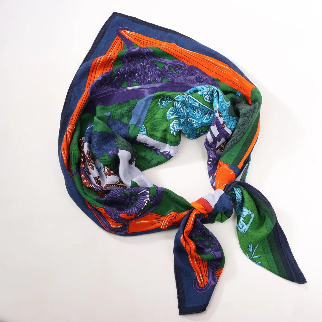 Hermès Carré Géant "ETRIERS" Cashmere & Silk Scarf in Navy Blue