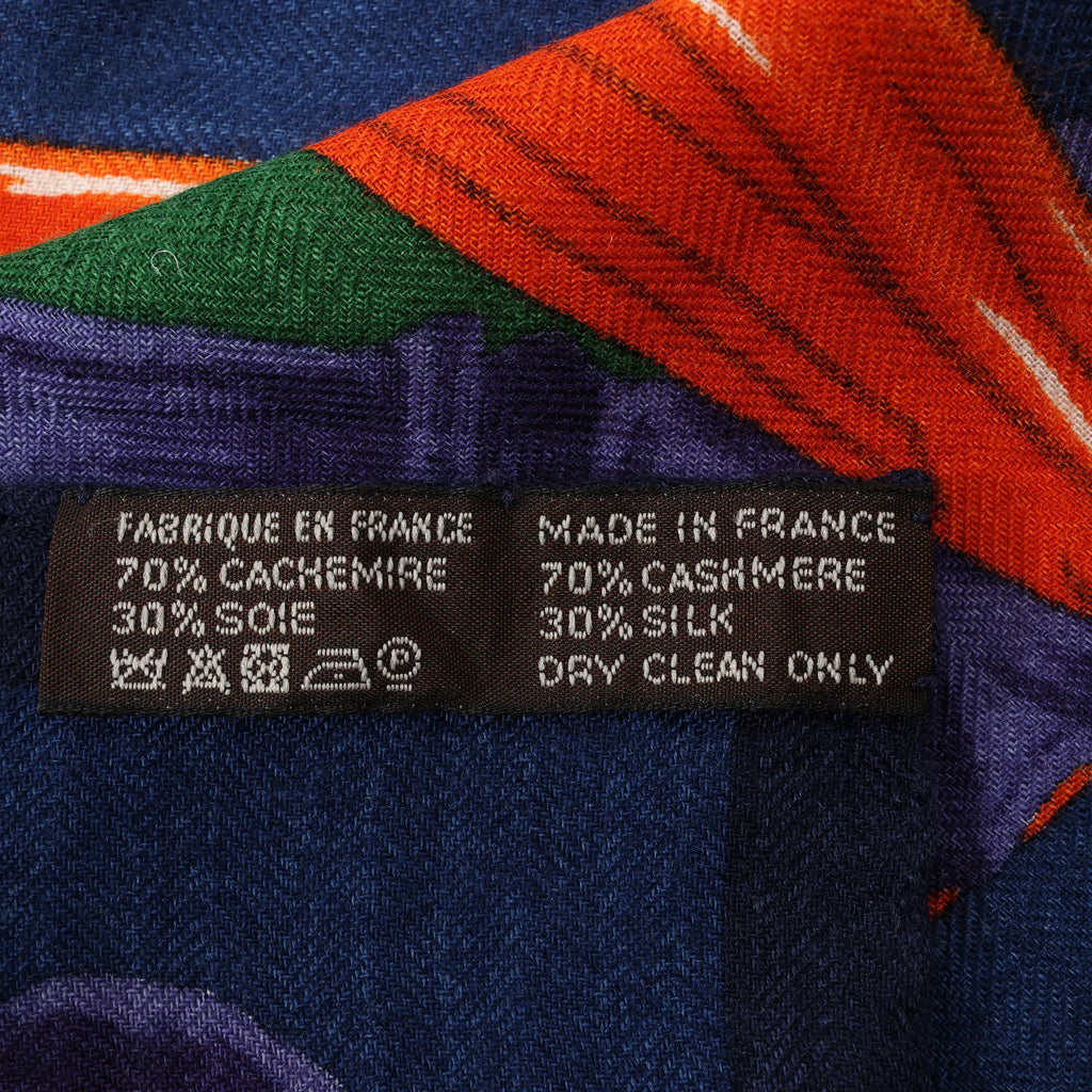Hermès Carré Géant "ETRIERS" Cashmere & Silk Scarf in Navy Blue