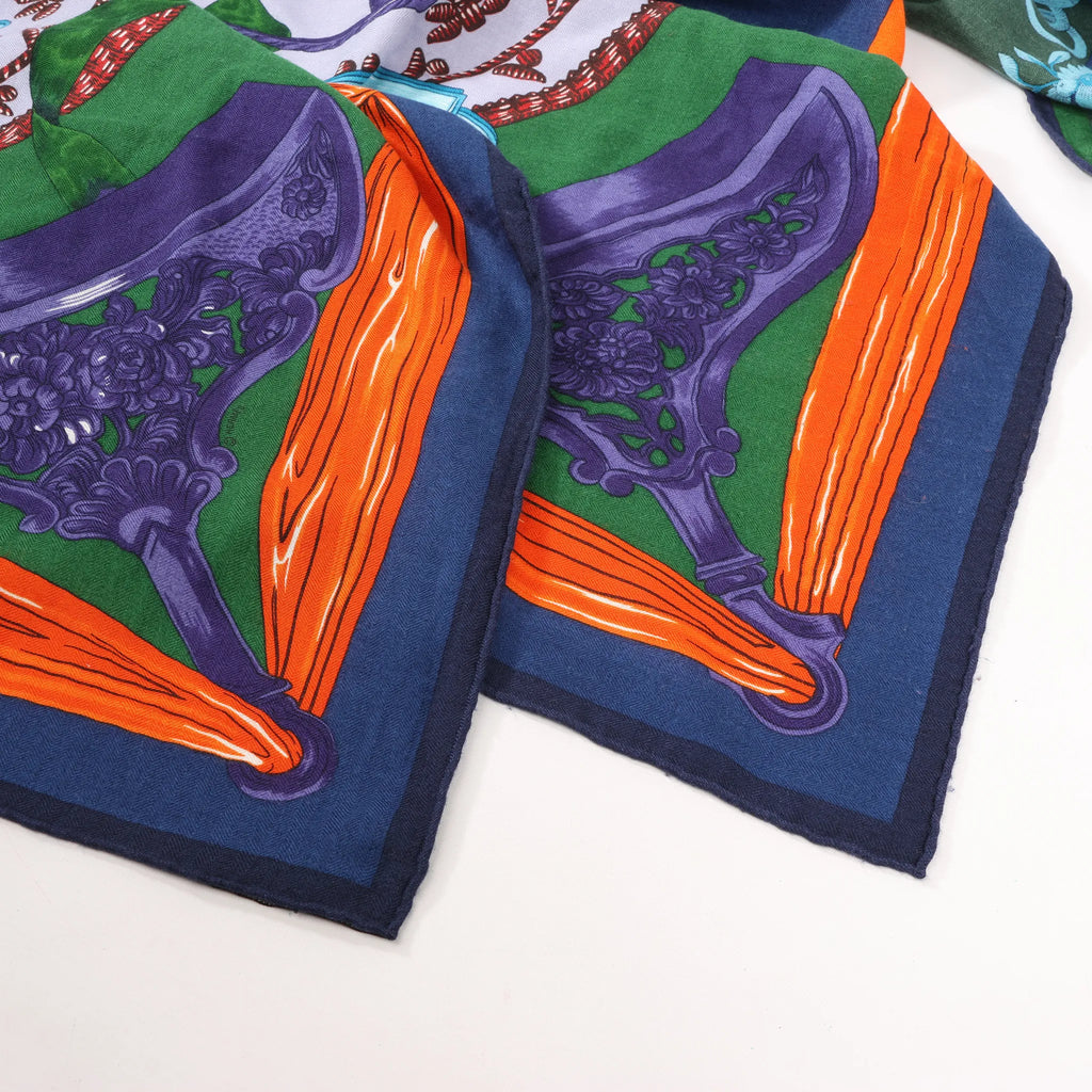 Hermès Carré Géant "ETRIERS" Cashmere & Silk Scarf in Navy Blue