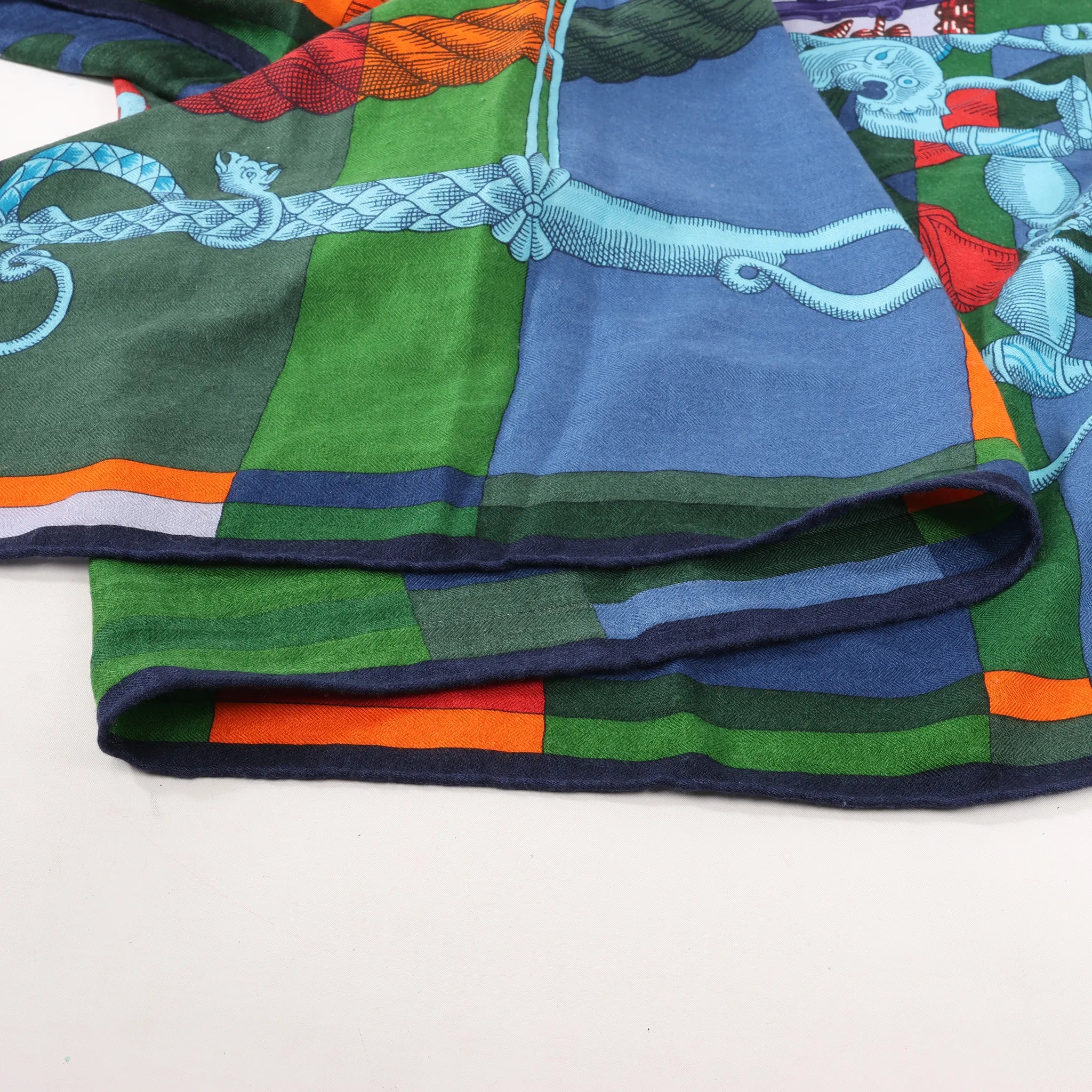 Hermès Carré Géant "ETRIERS" Cashmere & Silk Scarf in Navy Blue