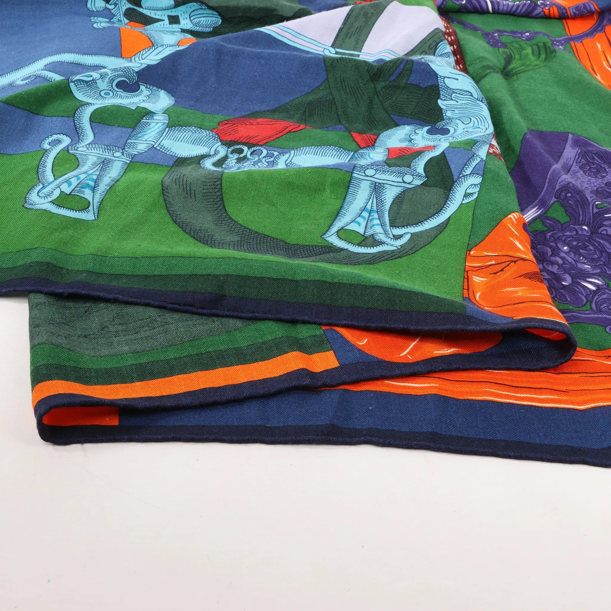 Hermès Carré Géant "ETRIERS" Cashmere & Silk Scarf in Navy Blue