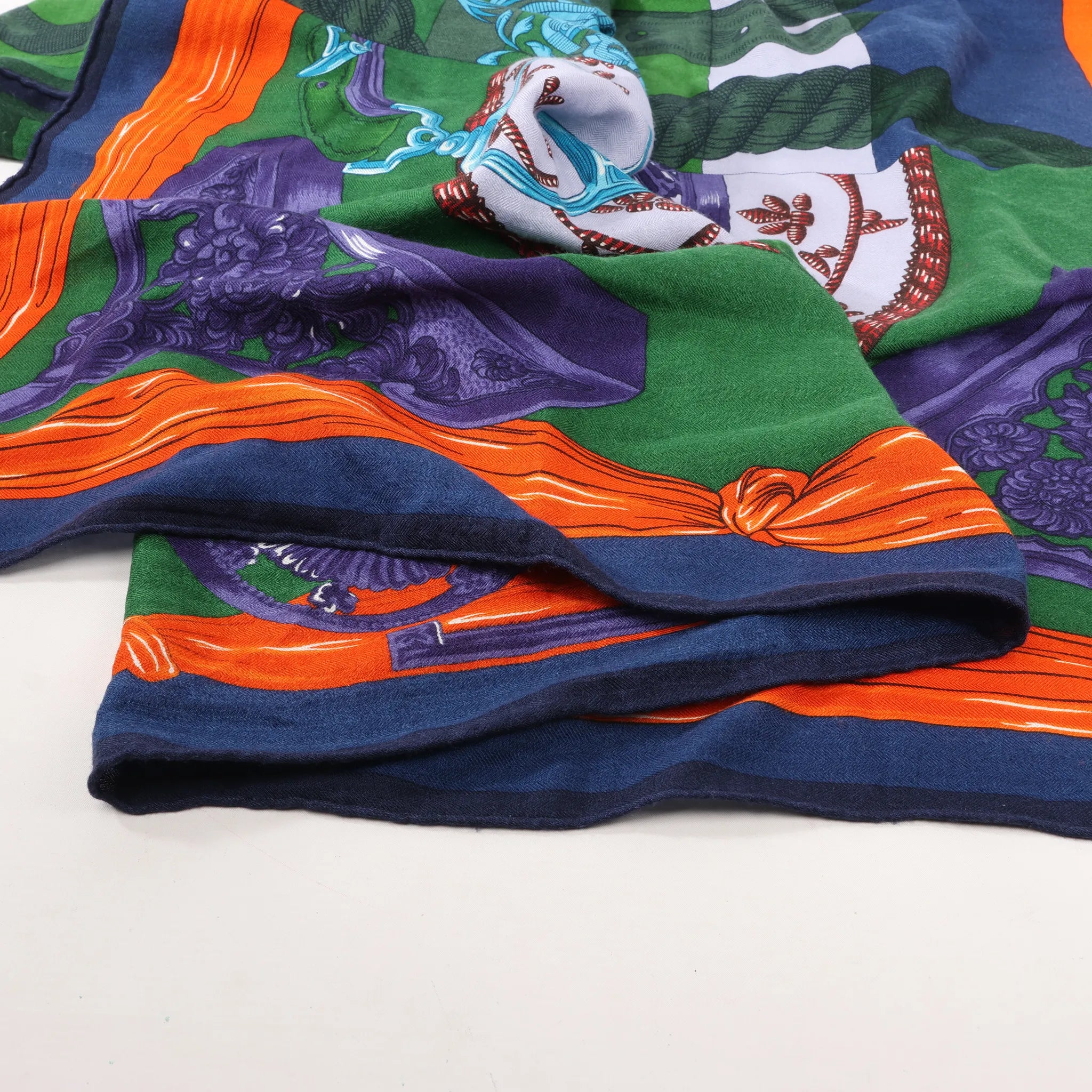Hermès Carré Géant "ETRIERS" Cashmere & Silk Scarf in Navy Blue