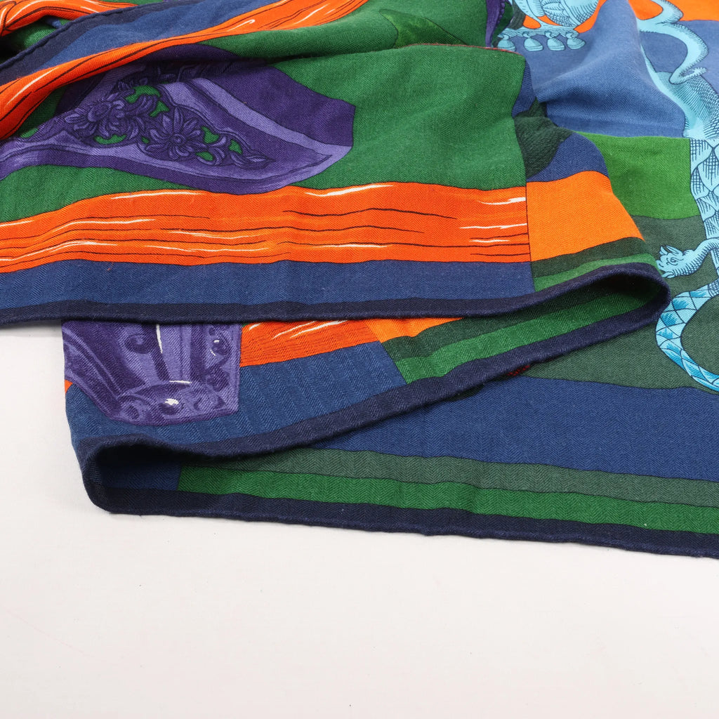 Hermès Carré Géant "ETRIERS" Cashmere & Silk Scarf in Navy Blue