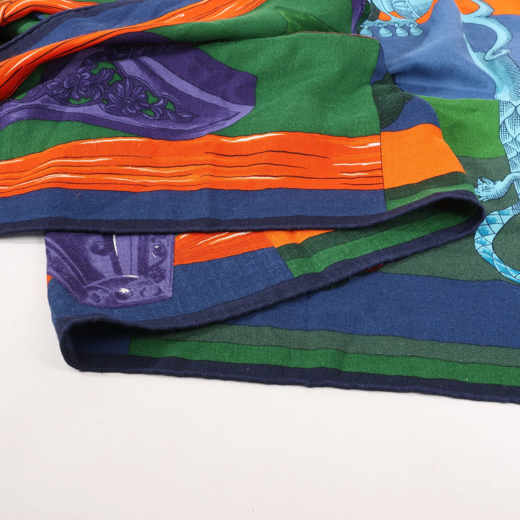 Hermès Carré Géant "ETRIERS" Cashmere & Silk Scarf in Navy Blue