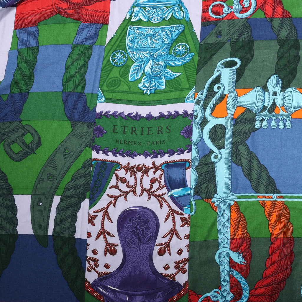 Hermès Carré Géant "ETRIERS" Cashmere & Silk Scarf in Navy Blue