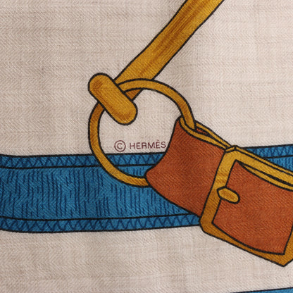 Hermès Carré Géant "Eperon d'or Golden" Cashmere & Silk handkerchief in Blue x Beige