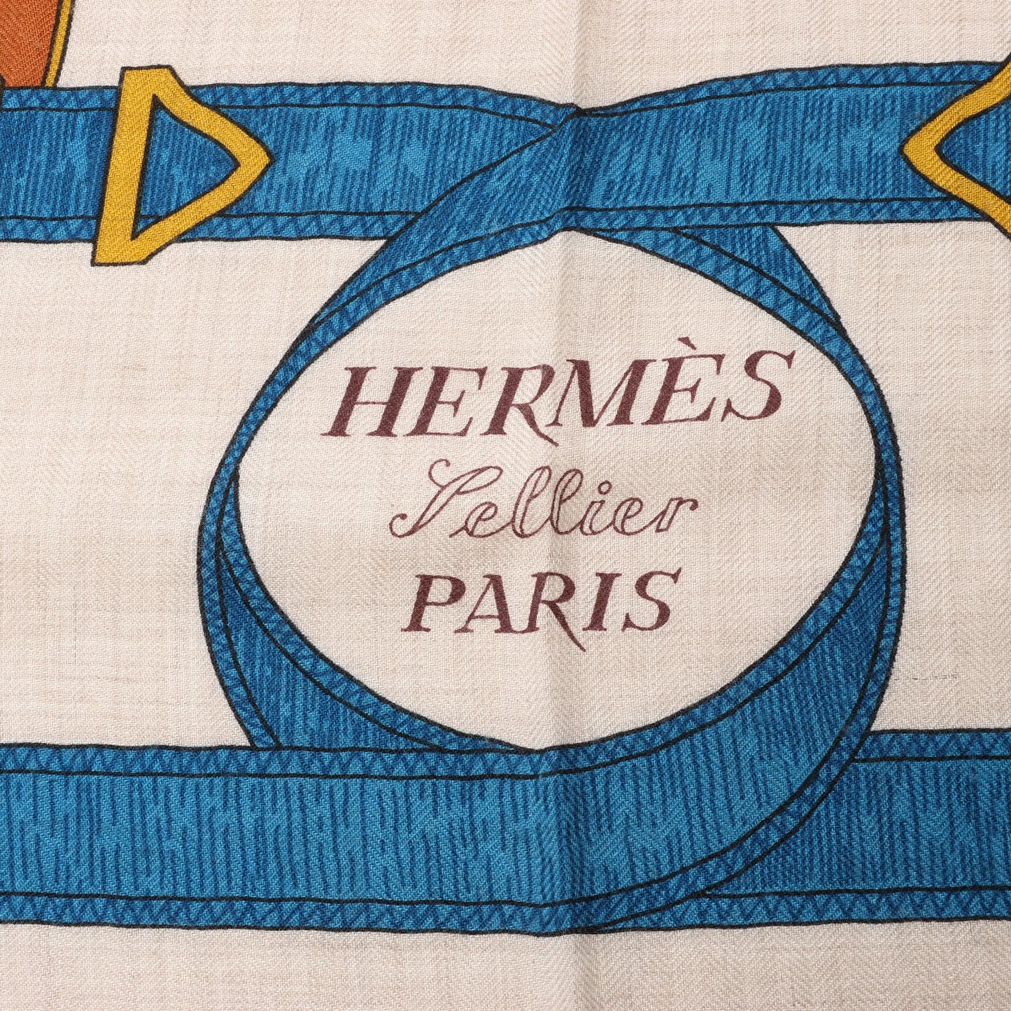 Hermès Carré Géant "Eperon d'or Golden" Cashmere & Silk handkerchief in Blue x Beige
