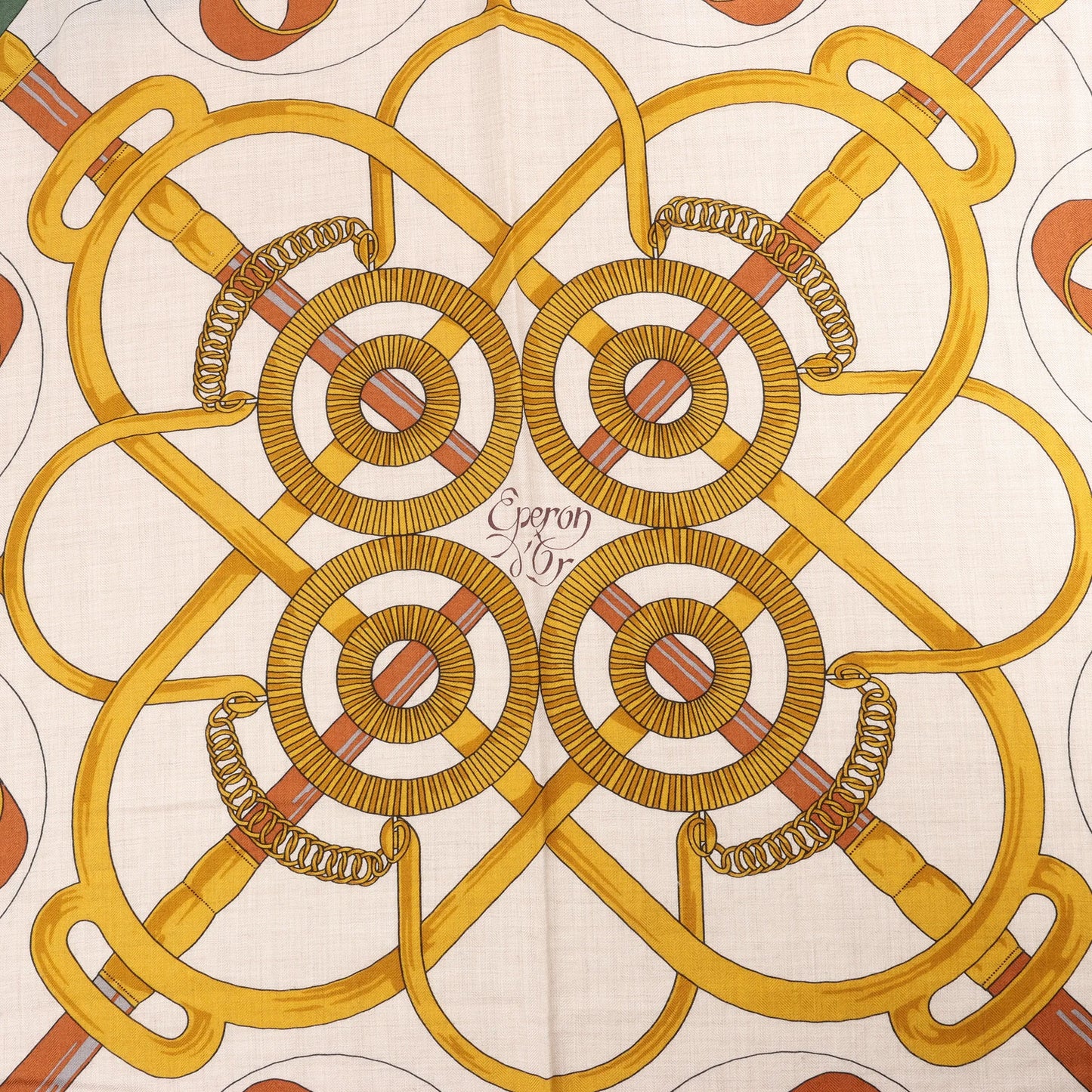 Hermès Carré Géant "Eperon d'or Golden" Cashmere & Silk handkerchief in Blue x Beige