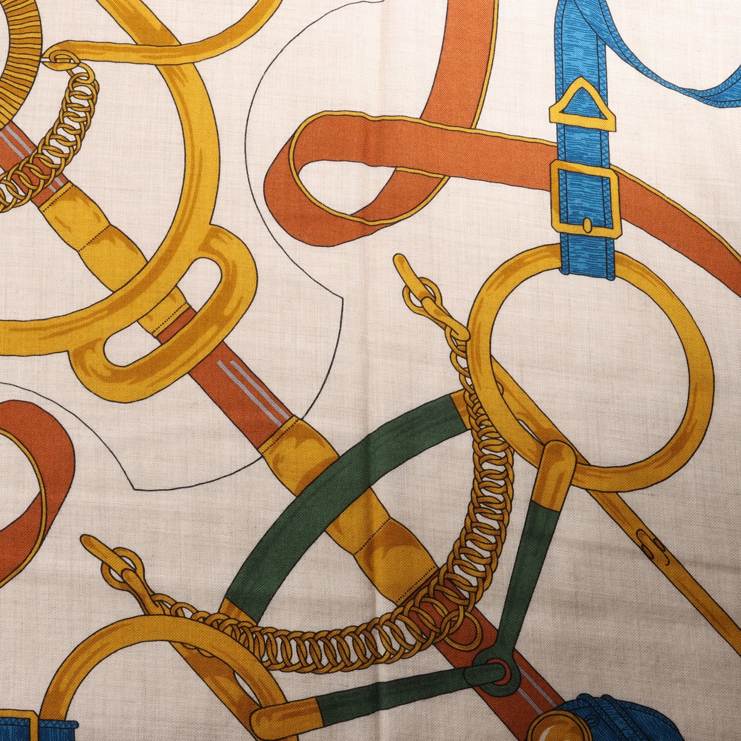 Hermès Carré Géant "Eperon d'or Golden" Cashmere & Silk handkerchief in Blue x Beige