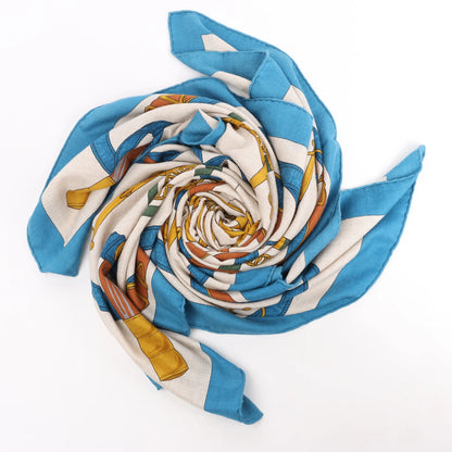 Hermès Carré Géant "Eperon d'or Golden" Cashmere & Silk handkerchief in Blue x Beige