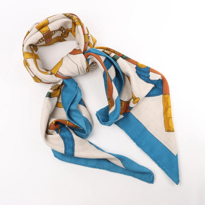 Hermès Carré Géant "Eperon d'or Golden" Cashmere & Silk handkerchief in Blue x Beige