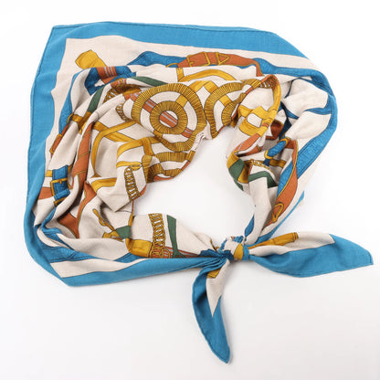Hermès Carré Géant "Eperon d'or Golden" Cashmere & Silk handkerchief in Blue x Beige