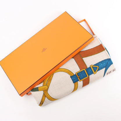 Hermès Carré Géant "Eperon d'or Golden" Cashmere & Silk handkerchief in Blue x Beige