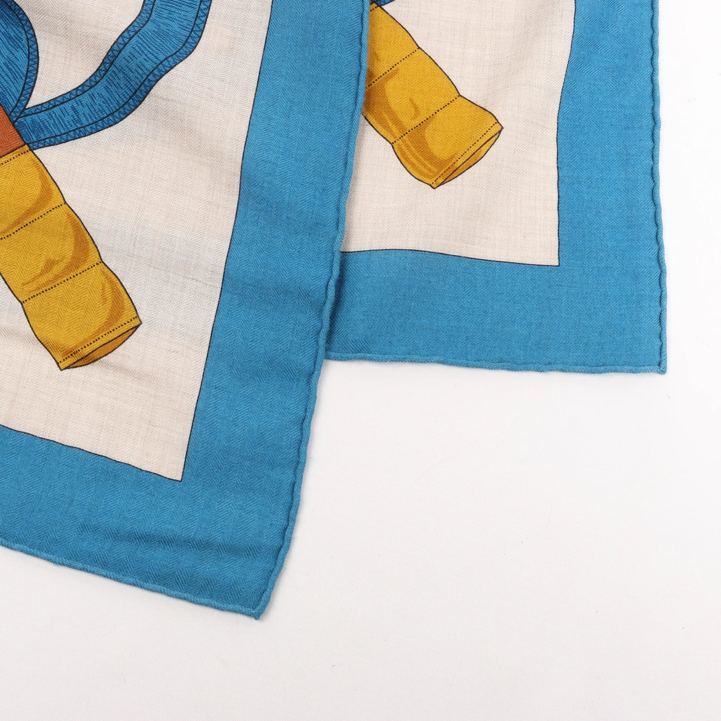 Hermès Carré Géant "Eperon d'or Golden" Cashmere & Silk handkerchief in Blue x Beige