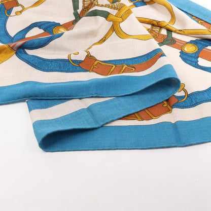 Hermès Carré Géant "Eperon d'or Golden" Cashmere & Silk handkerchief in Blue x Beige
