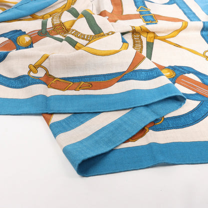 Hermès Carré Géant "Eperon d'or Golden" Cashmere & Silk handkerchief in Blue x Beige