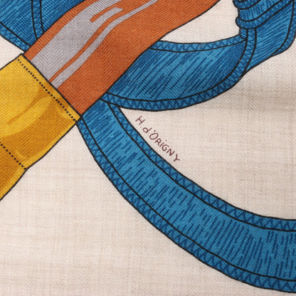 Hermès Carré Géant "Eperon d'or Golden" Cashmere & Silk handkerchief in Blue x Beige