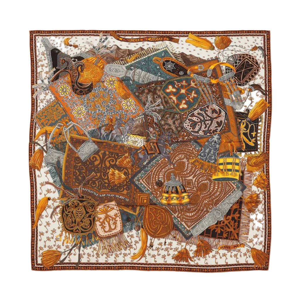 Hermès Carré Geant "CAVALIERS DU CAUCAS" Cashemere & Silk Scarf in Brown